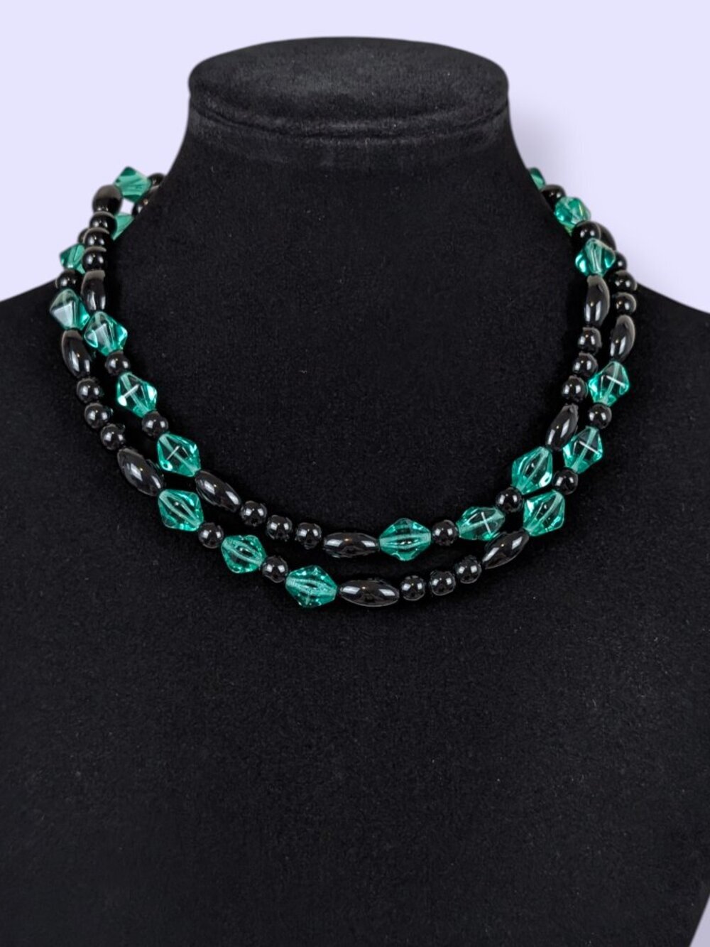 Vintage Black & Green Long Beaded Necklace